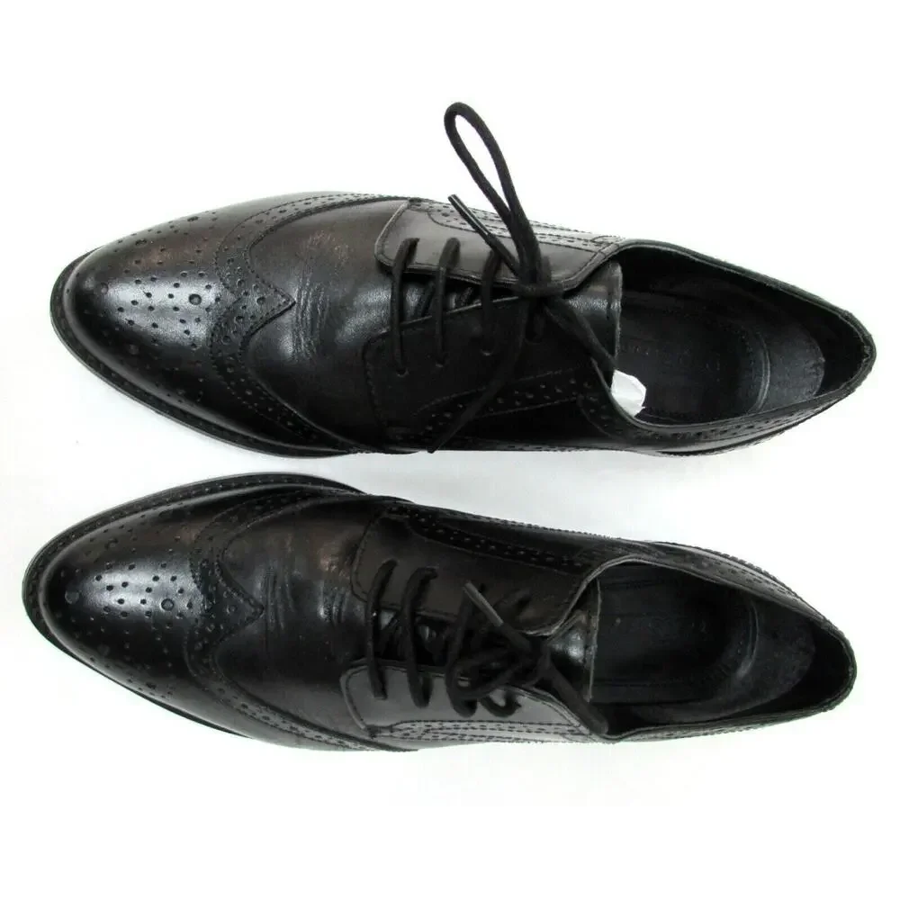 ASOS men's size 8.5 M black leather wingtip oxfords shoes wing tip dress